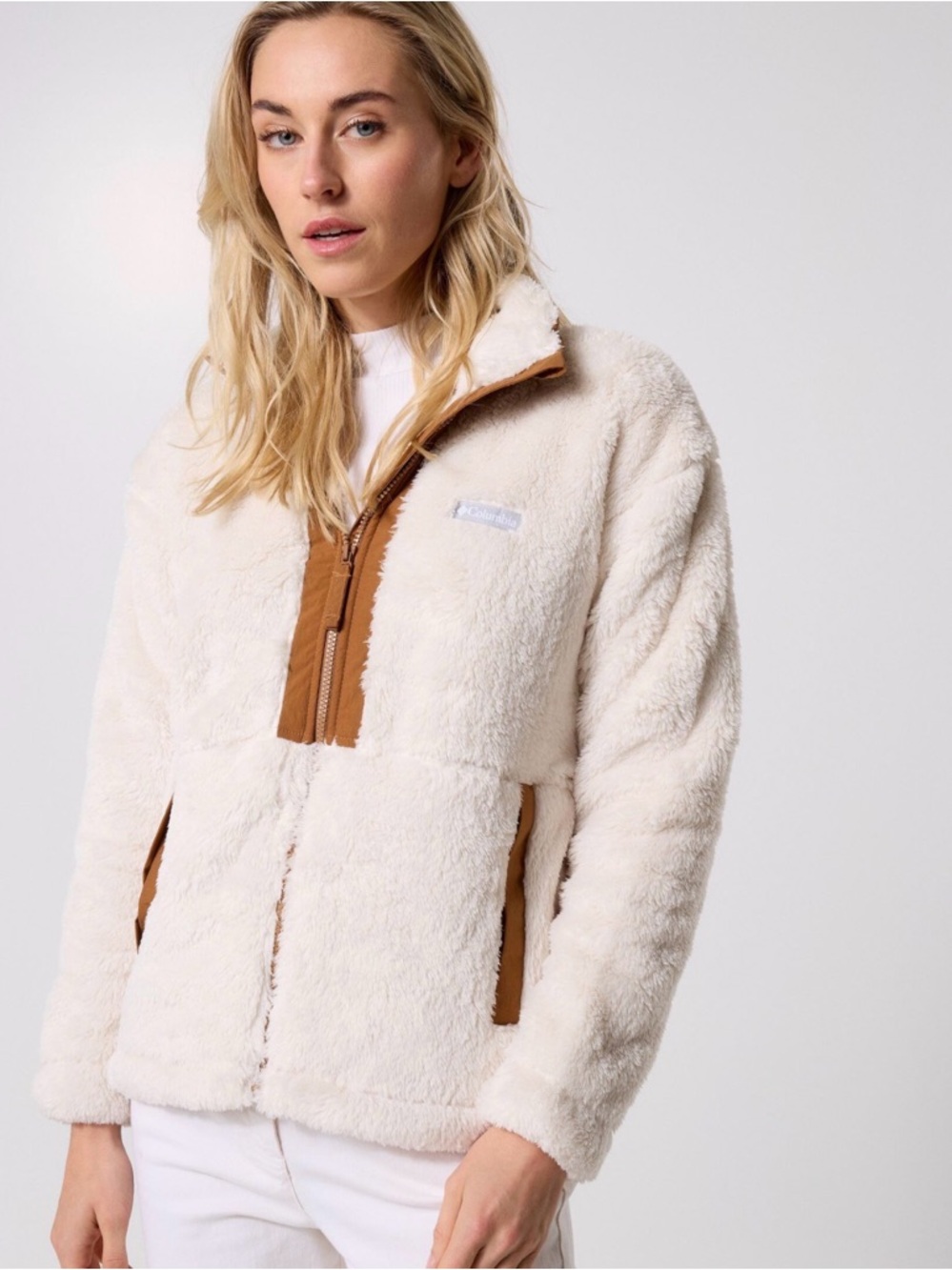 Columbia Cream Sherpa Jacket with Tan Trim
